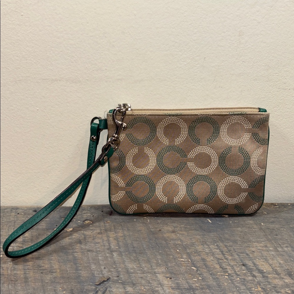 Coach vintage Beige and Green Patterned Wristlet
